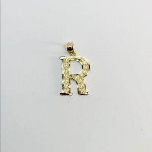 10k solid gold initial R charm pendant
